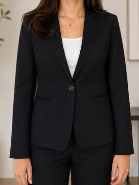 AllSaints Mosley Blazer Black Wool Italian Cloth Collarless Jacket US 4 UK8